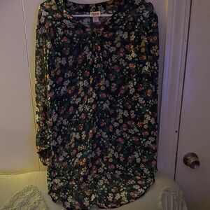 Mossimo Supply Co. Navy Blue Floral Blouse - Multicolor